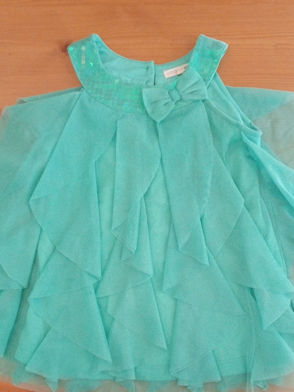 Self Esteem Teal Layered Ruffle Party Dress with Bow